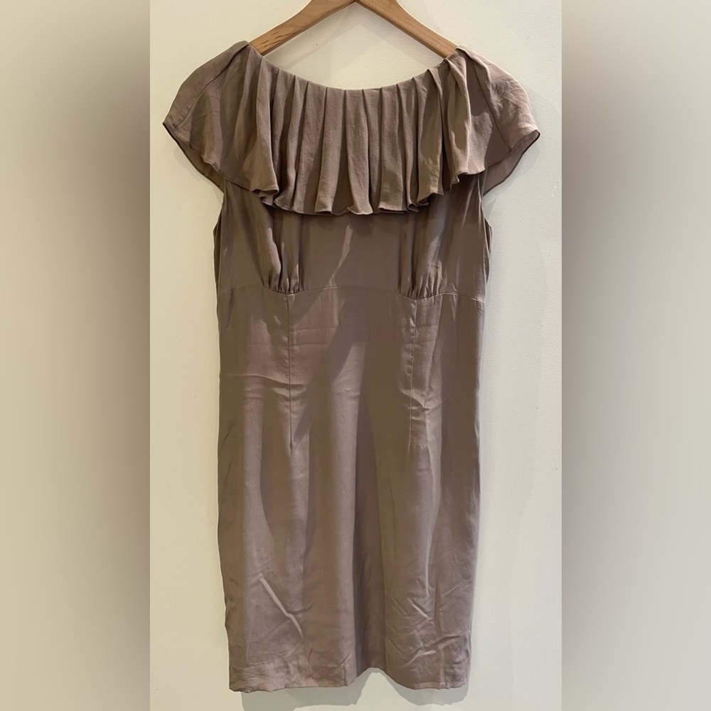 Loeffler Randall 100% Silk Sleeveless Ruffle & Pleat Dress Color Taupe Size 6